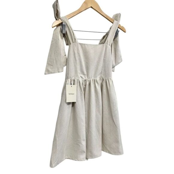 MIOU MUSE Dress Size Small Bow Tie Mini Linen Blend Square Neck NEW - Picture 4 of 12
